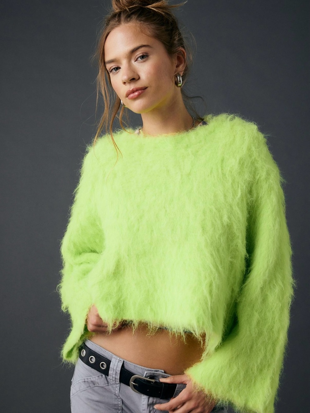 Urban Outfitters Fuzzy Crop Sweater in Neon Lime